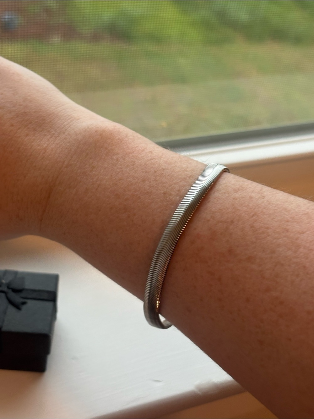White Gold Plated Herringbone Bracelet Silver Snake Chain Minimalist Jewelry